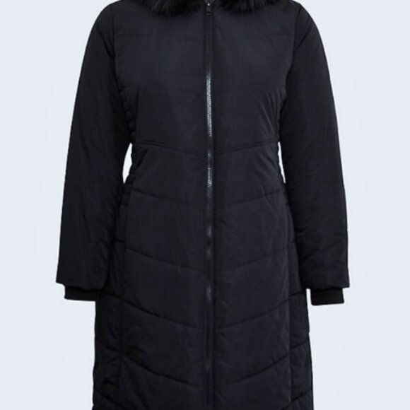NEW $215 Torrid Maxi Fit & Flare faux Fur Long Hooded Puffer Jacket Coat 3 22/24 - Picture 6 of 7